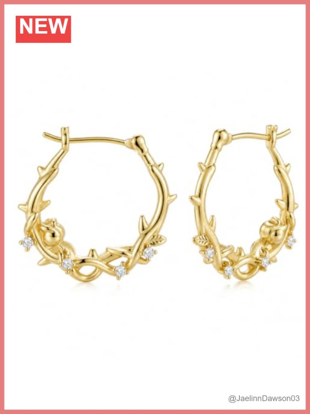 14K Gold Plated Hoop Earrings Women 20mm Huggie Vine Gothic